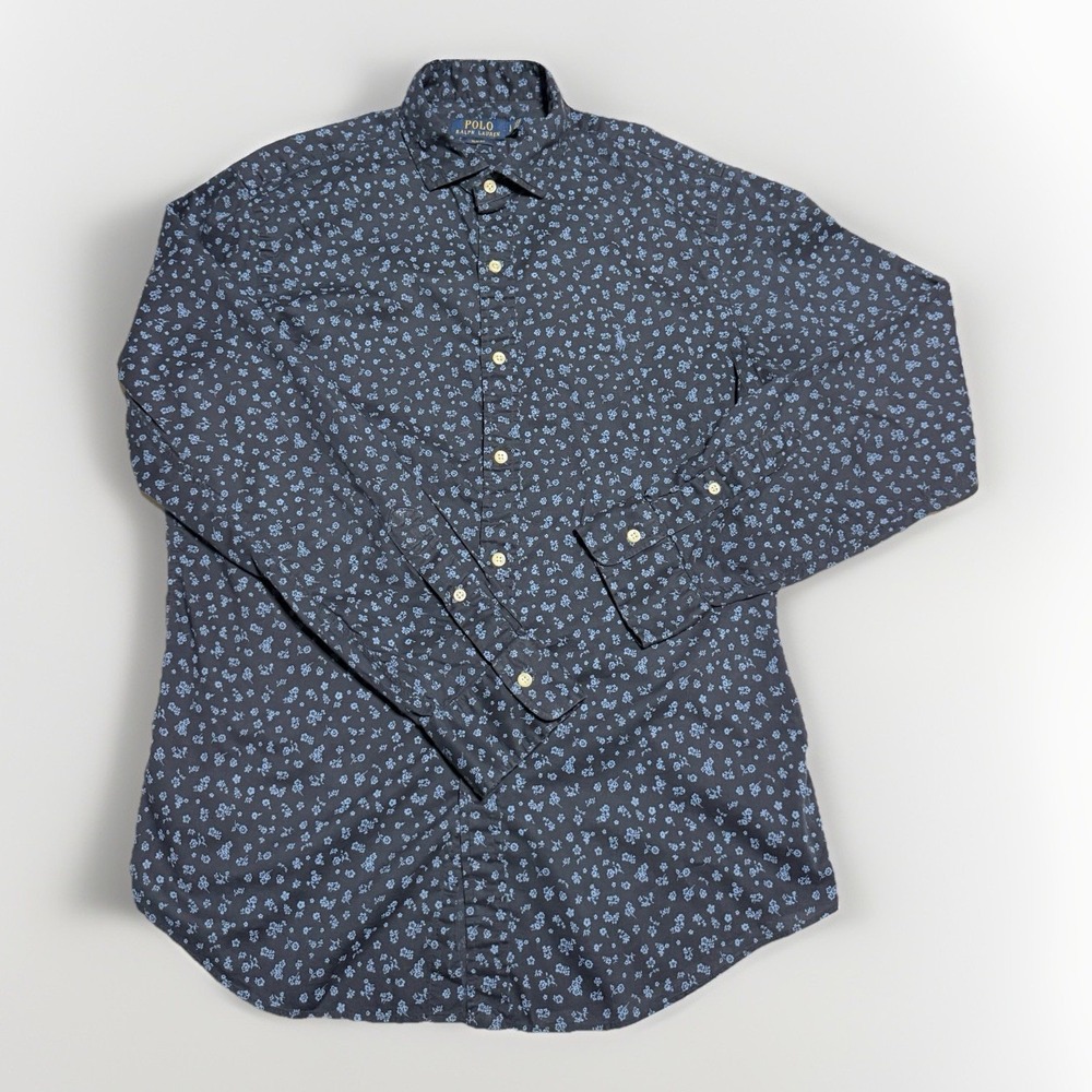 Polo Ralph‎ Lauren Men's Shirt L Floral Slim Fit Blue Long Sleeve Button-Up